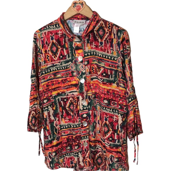 A La Carte vibrant abstract print top M - Picture 3 of 9